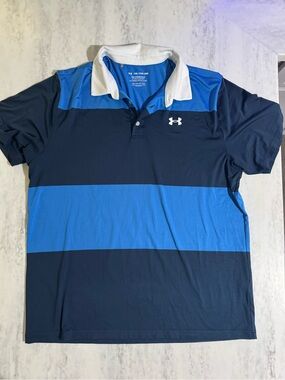 Under Armour Men’s Blue & Navy Stripe Playoff Polo Golf Shirt size XXL